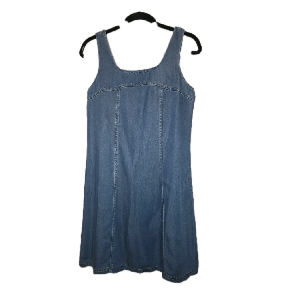 Millibon Shift Dress Womens Small Denim Blue Lyocell Sleeveless Square Neckline